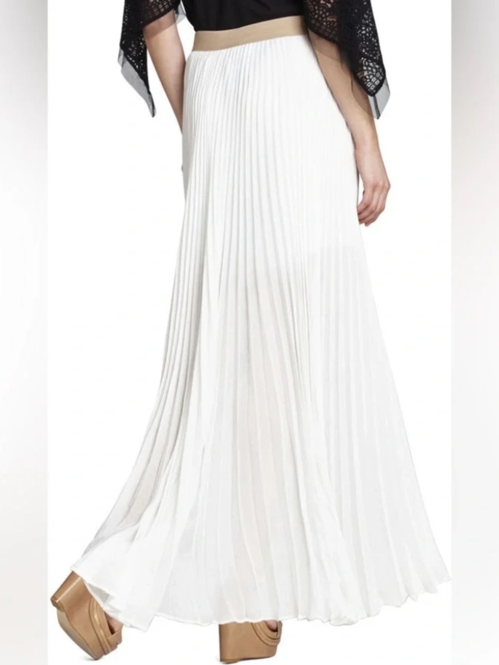BCBGMAXAZRIA Esten Pleated Maxi Skirt in white. XS